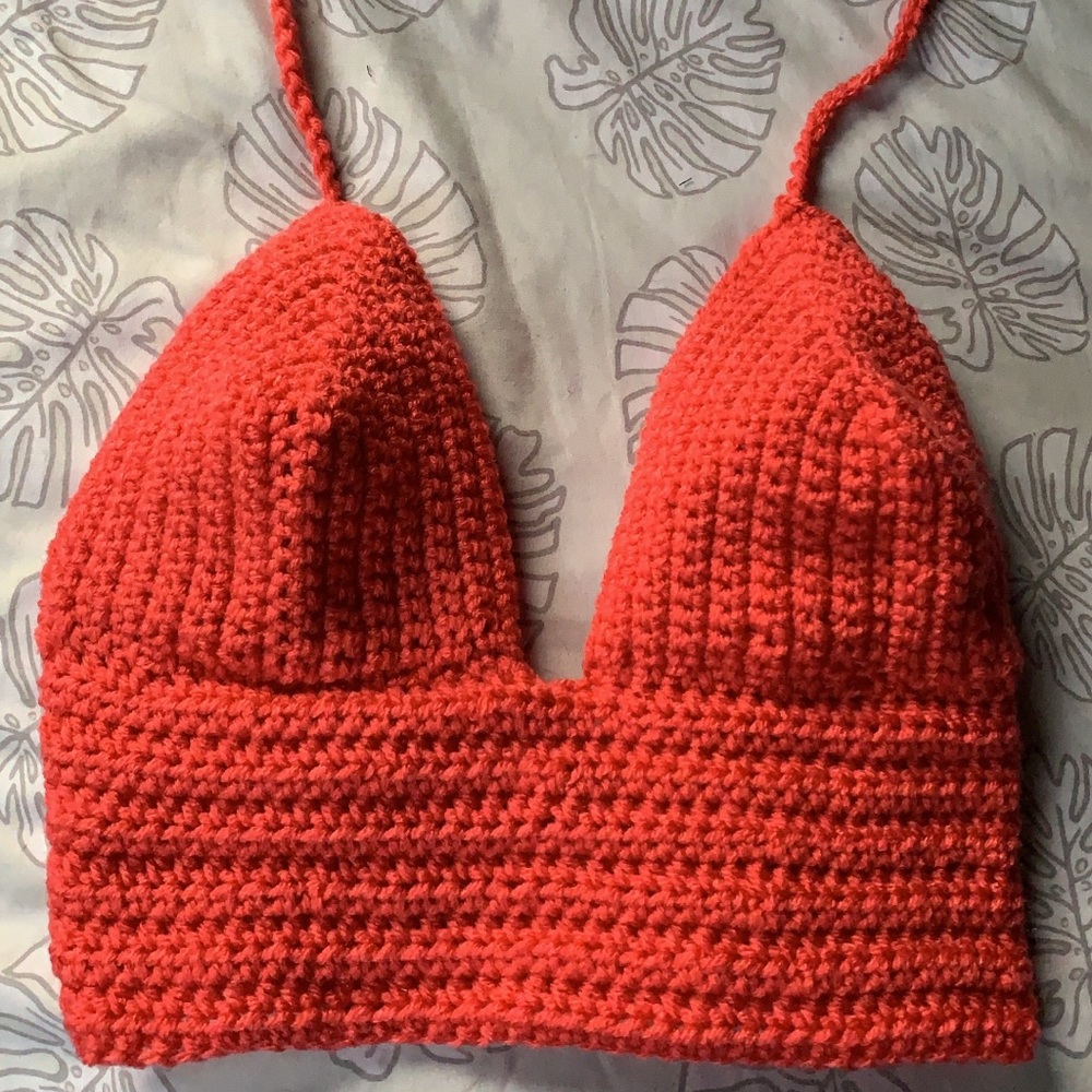 Coral crochet crop top